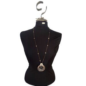 Silver-Tone Multi-Ring Pendant Necklace On Black Braided Cord With Decorative B